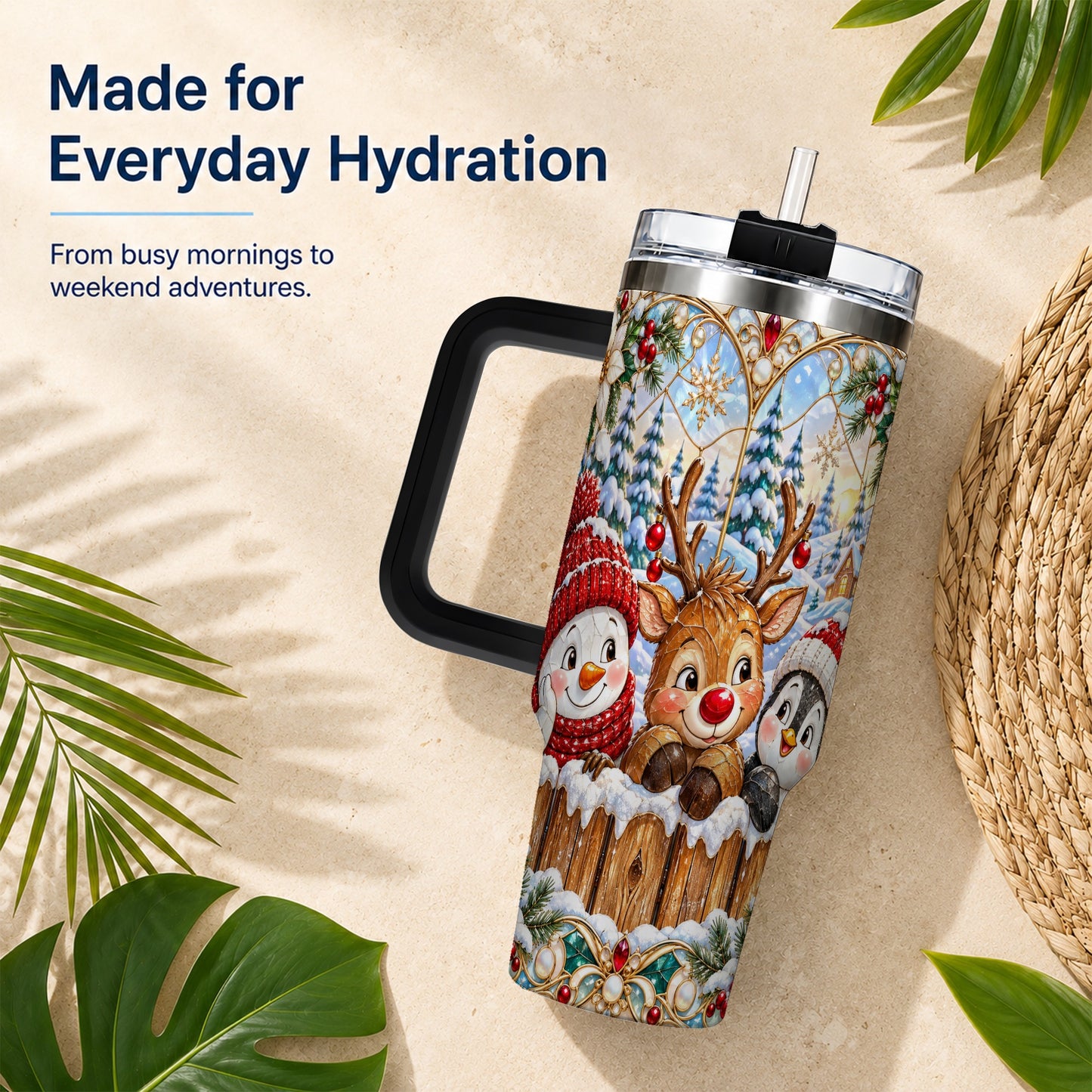 #pl[40oz|Black] Snowy Friends Tumbler 40oz, Christmas Tumbler, Stainless Steel Travel Cup