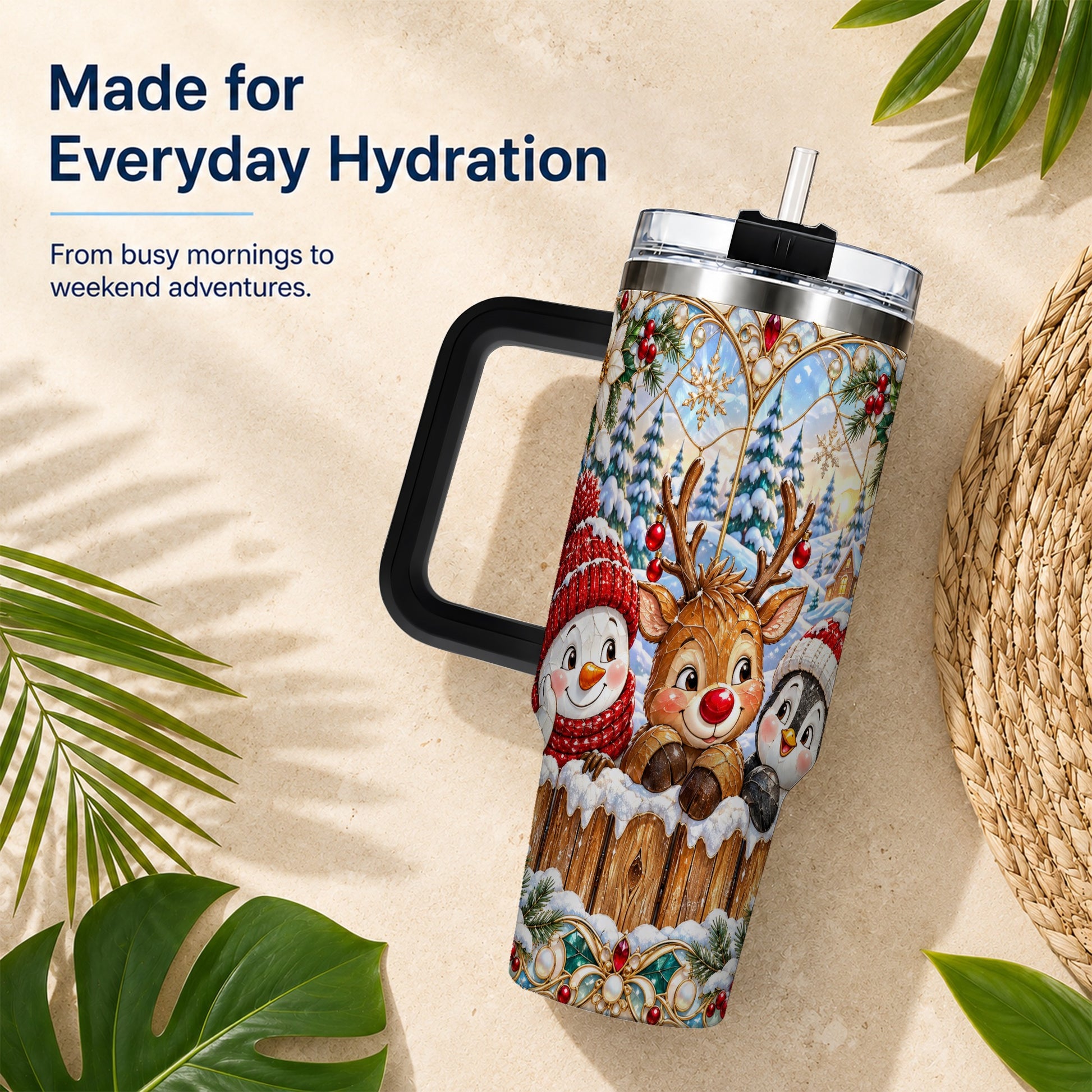 #pl[40oz|Black] Snowy Friends Tumbler 40oz, Christmas Tumbler, Stainless Steel Travel Cup