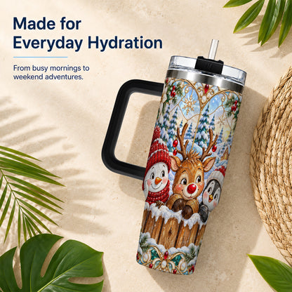 #pl[40oz|Black] Snowy Friends Tumbler 40oz, Christmas Tumbler, Stainless Steel Travel Cup