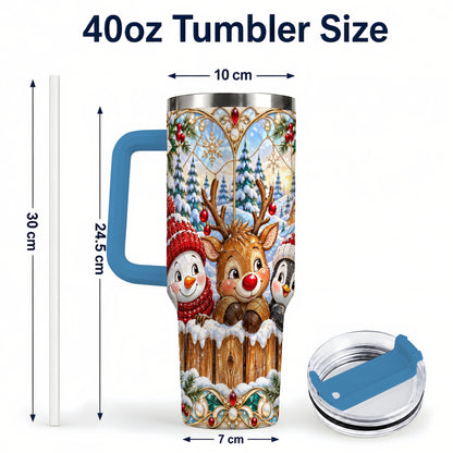 #pl[40oz|Blue] Snowy Friends Tumbler 40oz, Christmas Tumbler, Stainless Steel Travel Cup