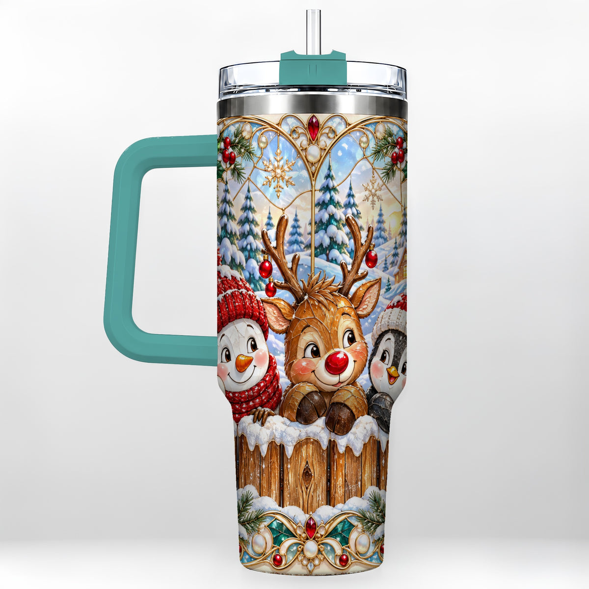 #pl[40oz|Green] Snowy Friends Tumbler 40oz, Christmas Tumbler, Stainless Steel Travel Cup