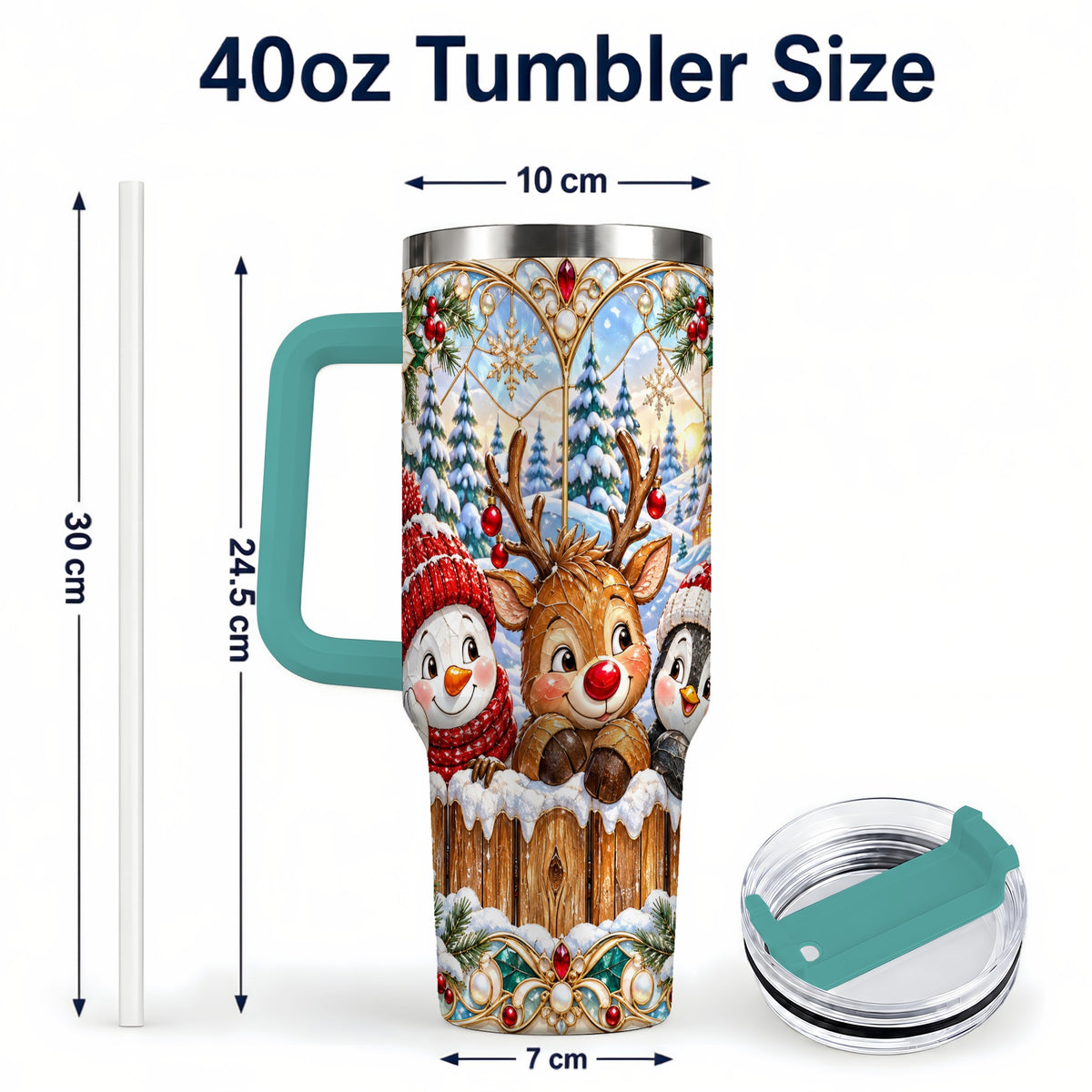 #pl[40oz|Green] Snowy Friends Tumbler 40oz, Christmas Tumbler, Stainless Steel Travel Cup