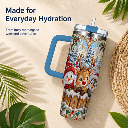 #pl[40oz|Blue] Snowy Friends Tumbler 40oz, Christmas Tumbler, Stainless Steel Travel Cup