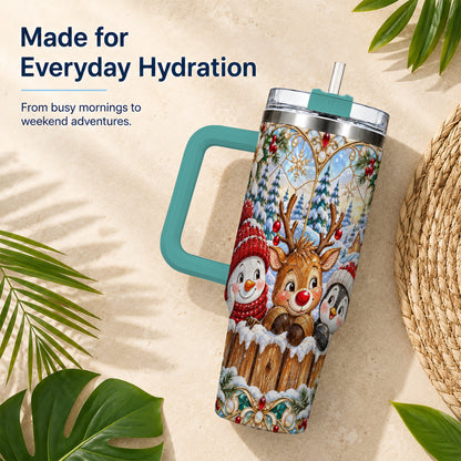 #pl[40oz|Green] Snowy Friends Tumbler 40oz, Christmas Tumbler, Stainless Steel Travel Cup