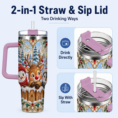 #pl[40oz|Pink] Snowy Friends Tumbler 40oz, Christmas Tumbler, Stainless Steel Travel Cup