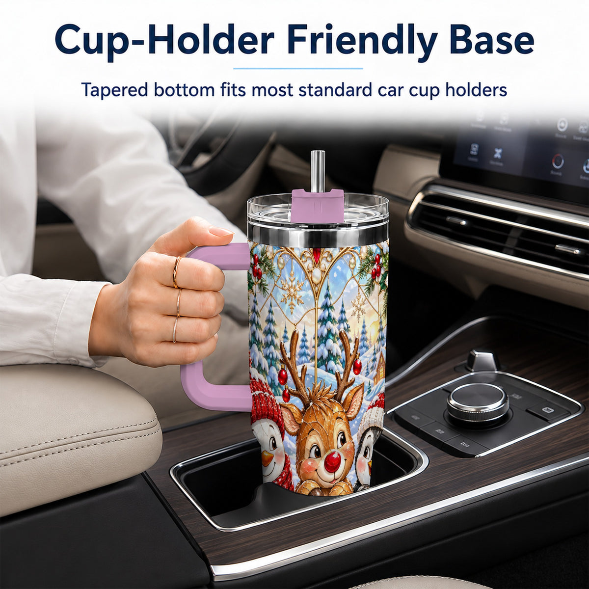 #pl[40oz|Pink] Snowy Friends Tumbler 40oz, Christmas Tumbler, Stainless Steel Travel Cup