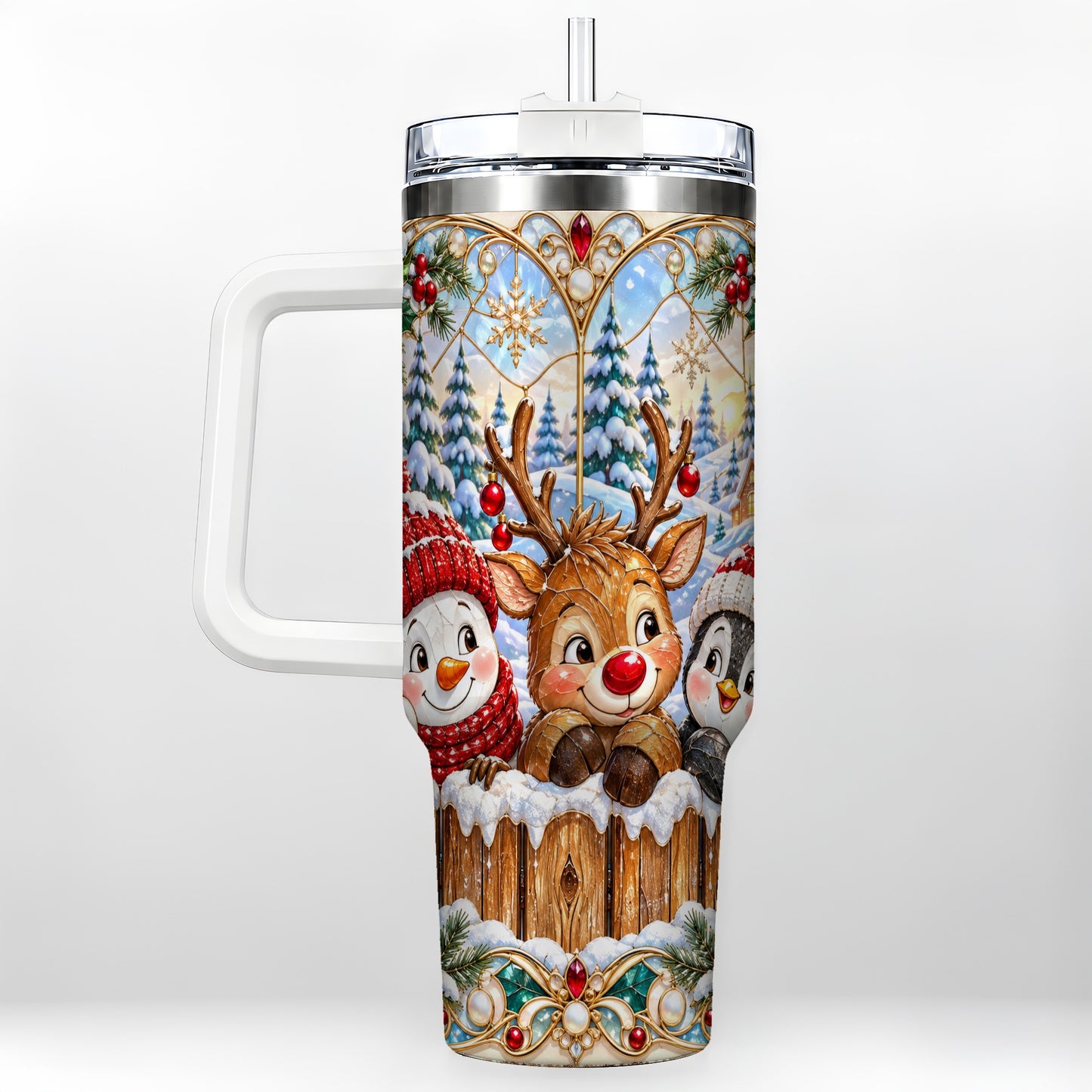 Snowy Friends Tumbler 40oz, Christmas Tumbler, Stainless Steel Travel Cup