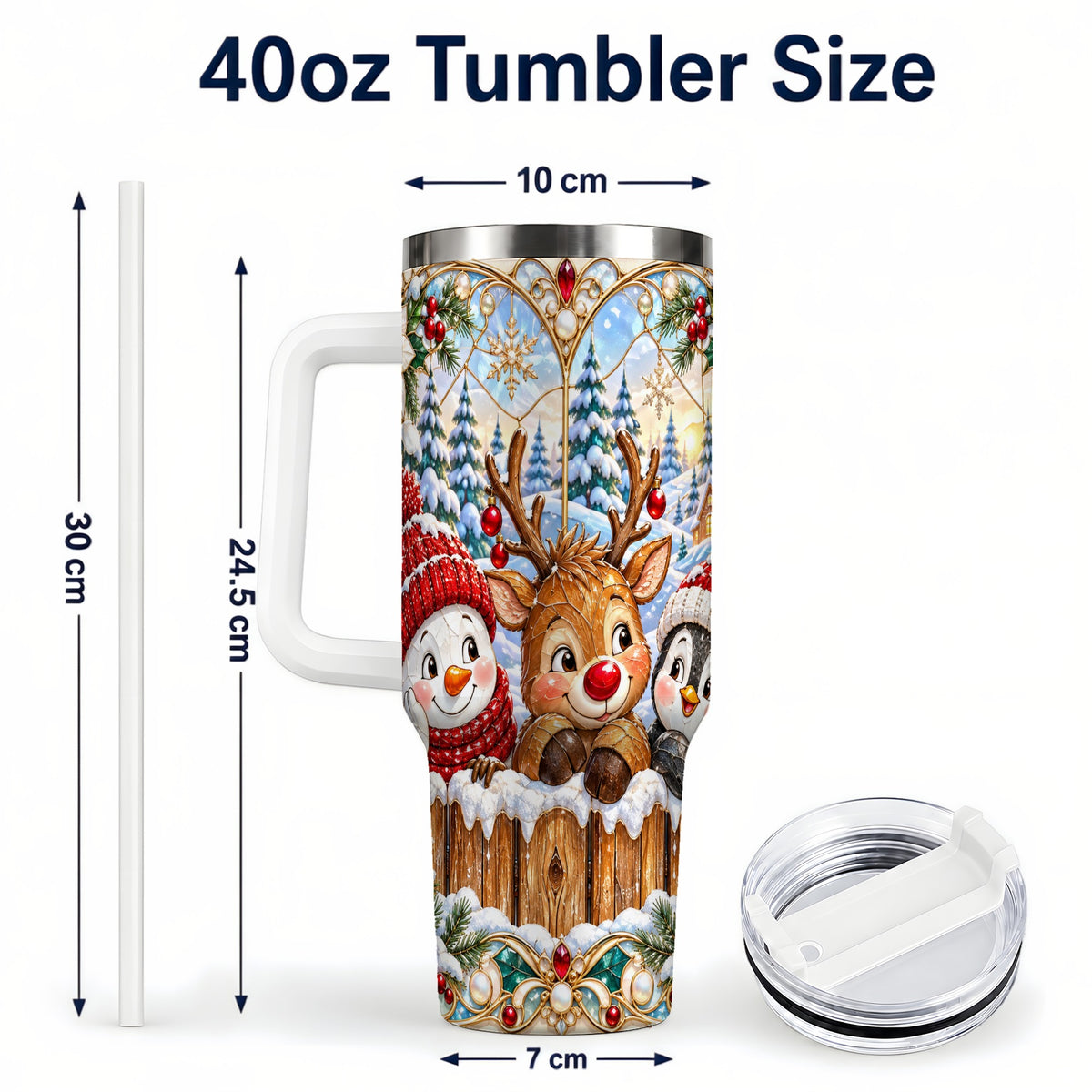#pl[40oz|White] Snowy Friends Tumbler 40oz, Christmas Tumbler, Stainless Steel Travel Cup