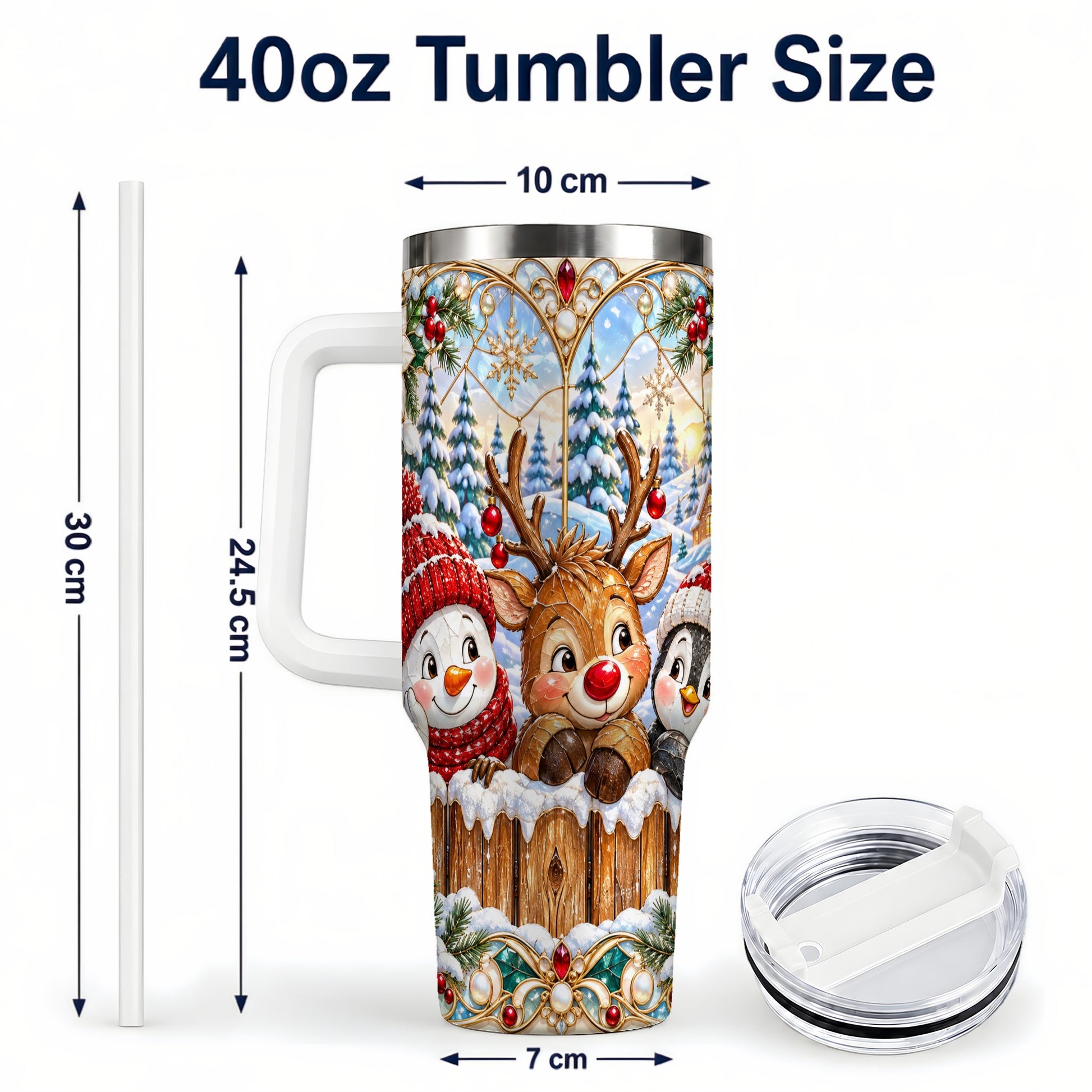 #pl[40oz|White] Snowy Friends Tumbler 40oz, Christmas Tumbler, Stainless Steel Travel Cup