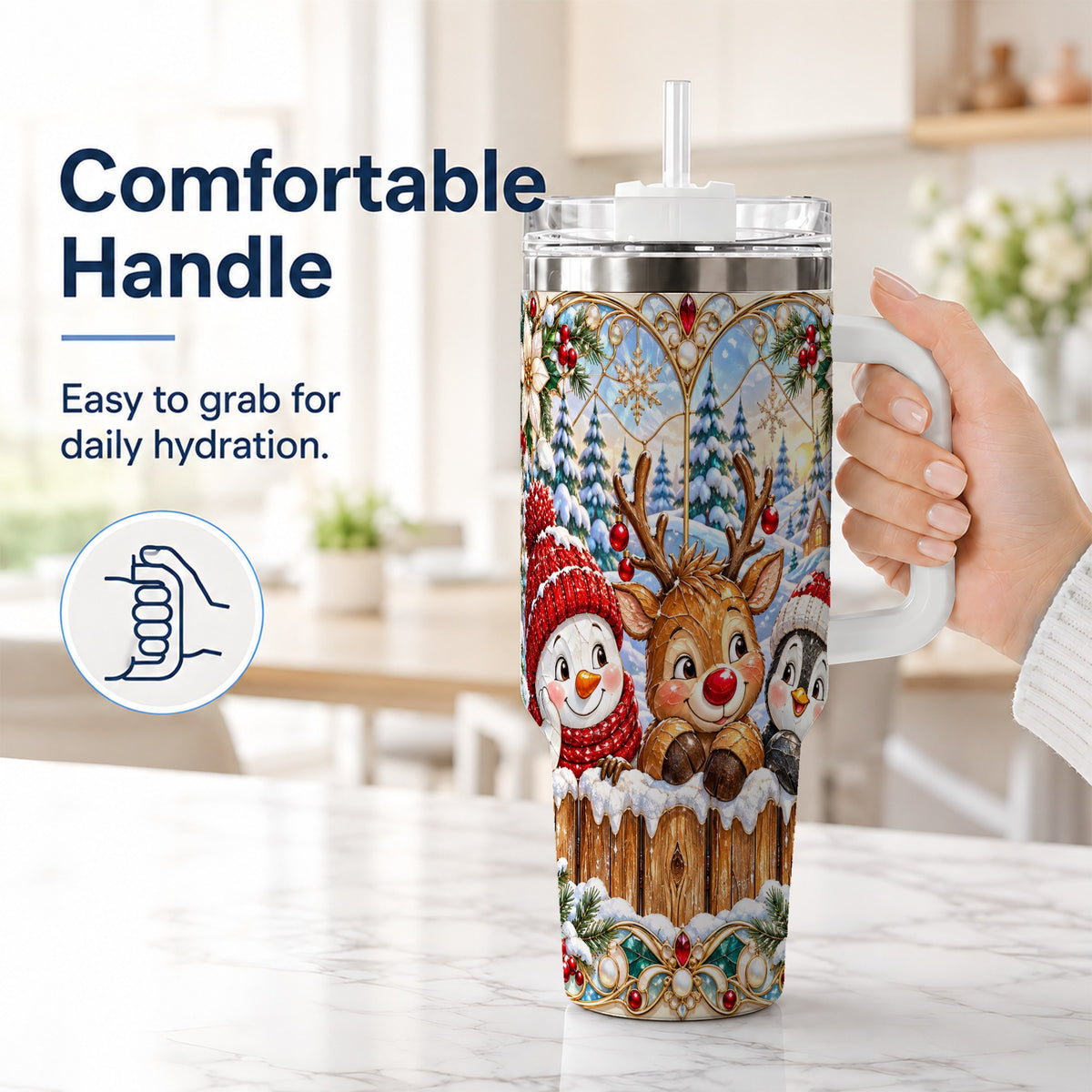 #pl[40oz|White] Snowy Friends Tumbler 40oz, Christmas Tumbler, Stainless Steel Travel Cup