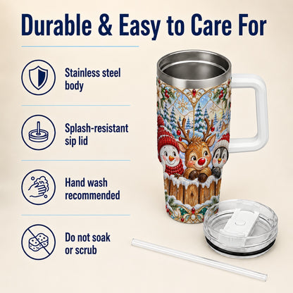 #pl[40oz|White] Snowy Friends Tumbler 40oz, Christmas Tumbler, Stainless Steel Travel Cup