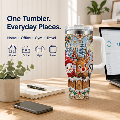 #pl[40oz|White] Snowy Friends Tumbler 40oz, Christmas Tumbler, Stainless Steel Travel Cup