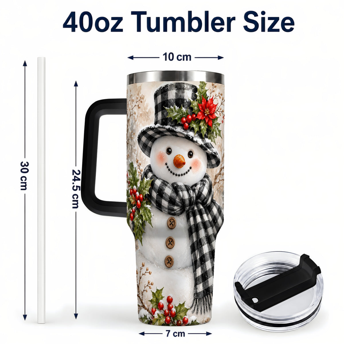 #pl[40oz|Black] Plaid Snowman Tumbler 40oz, Winter Tumbler, Stainless Steel Travel Cup