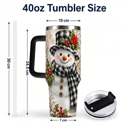 #pl[40oz|Black] Plaid Snowman Tumbler 40oz, Winter Tumbler, Stainless Steel Travel Cup