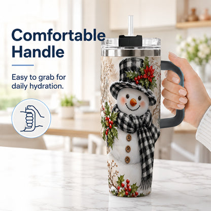 #pl[40oz|Black] Plaid Snowman Tumbler 40oz, Winter Tumbler, Stainless Steel Travel Cup