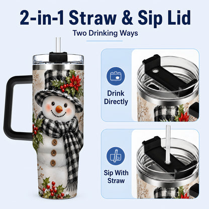 #pl[40oz|Black] Plaid Snowman Tumbler 40oz, Winter Tumbler, Stainless Steel Travel Cup