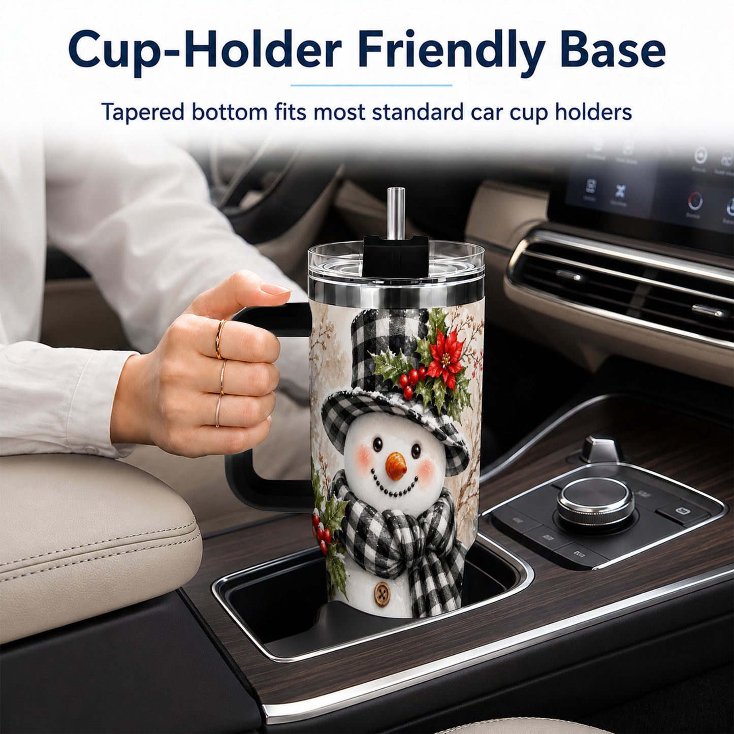#pl[40oz|Black] Plaid Snowman Tumbler 40oz, Winter Tumbler, Stainless Steel Travel Cup