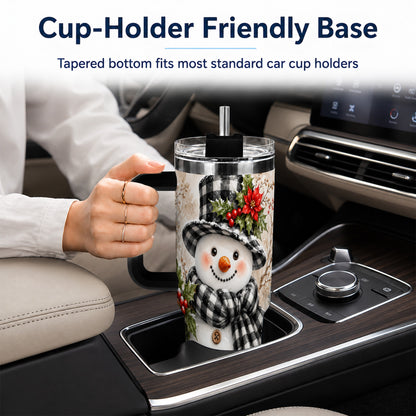 #pl[40oz|Black] Plaid Snowman Tumbler 40oz, Winter Tumbler, Stainless Steel Travel Cup