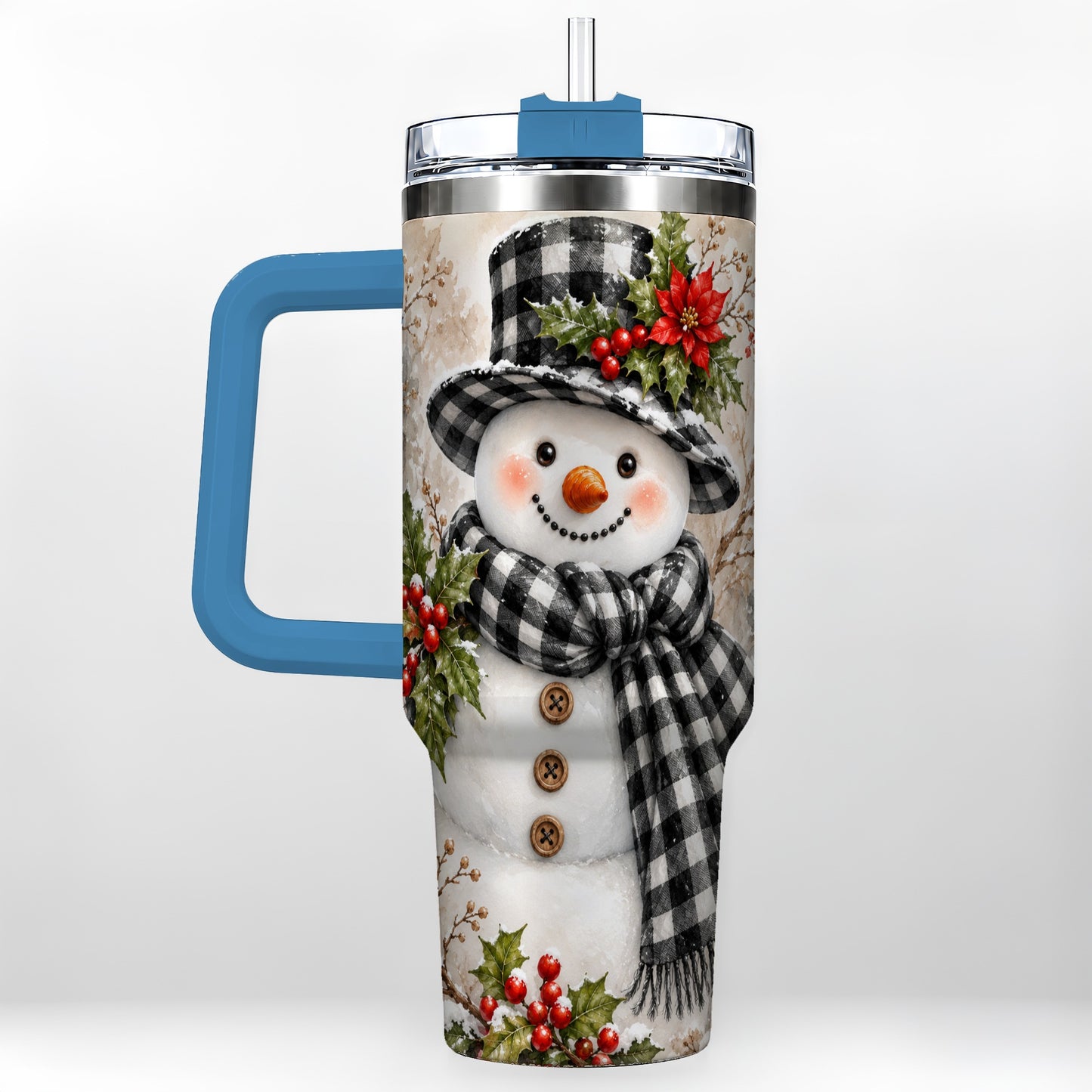 #pl[40oz|Blue] Plaid Snowman Tumbler 40oz, Winter Tumbler, Stainless Steel Travel Cup