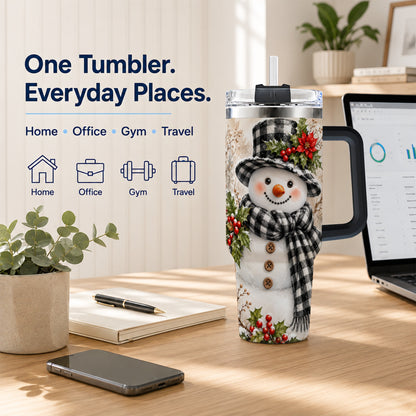 #pl[40oz|Black] Plaid Snowman Tumbler 40oz, Winter Tumbler, Stainless Steel Travel Cup