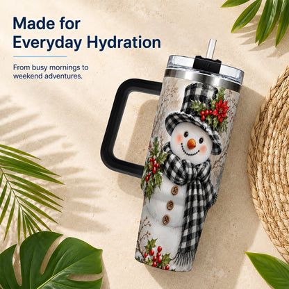 #pl[40oz|Black] Plaid Snowman Tumbler 40oz, Winter Tumbler, Stainless Steel Travel Cup