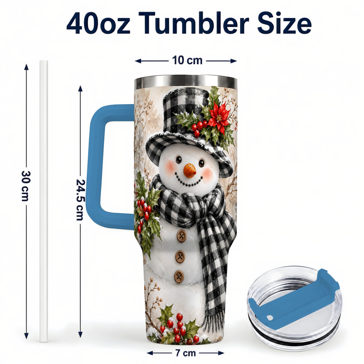 #pl[40oz|Blue] Plaid Snowman Tumbler 40oz, Winter Tumbler, Stainless Steel Travel Cup