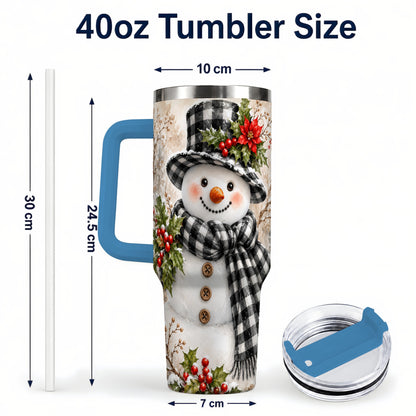 #pl[40oz|Blue] Plaid Snowman Tumbler 40oz, Winter Tumbler, Stainless Steel Travel Cup