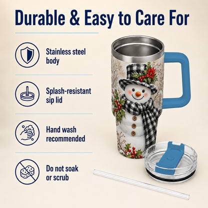#pl[40oz|Blue] Plaid Snowman Tumbler 40oz, Winter Tumbler, Stainless Steel Travel Cup