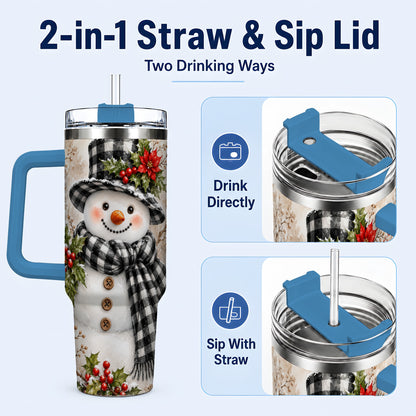 #pl[40oz|Blue] Plaid Snowman Tumbler 40oz, Winter Tumbler, Stainless Steel Travel Cup