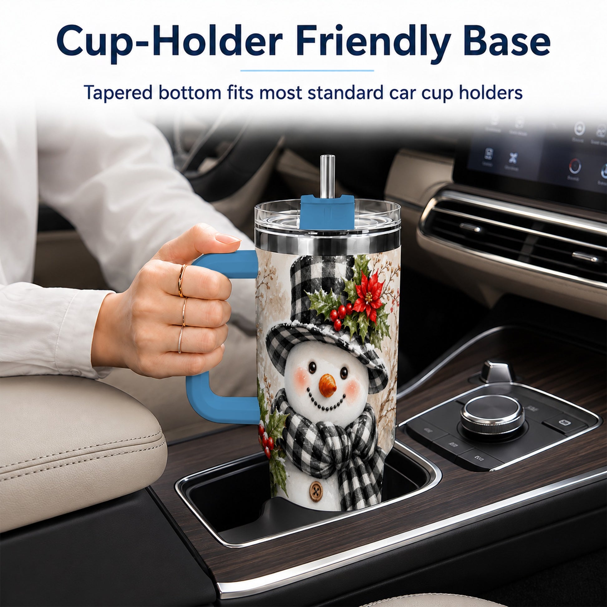 #pl[40oz|Blue] Plaid Snowman Tumbler 40oz, Winter Tumbler, Stainless Steel Travel Cup