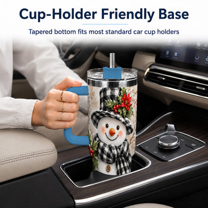#pl[40oz|Blue] Plaid Snowman Tumbler 40oz, Winter Tumbler, Stainless Steel Travel Cup