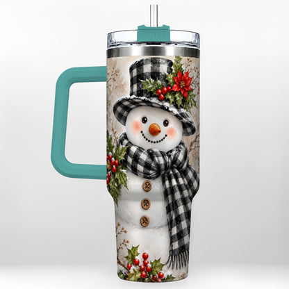 #pl[40oz|Green] Plaid Snowman Tumbler 40oz, Winter Tumbler, Stainless Steel Travel Cup