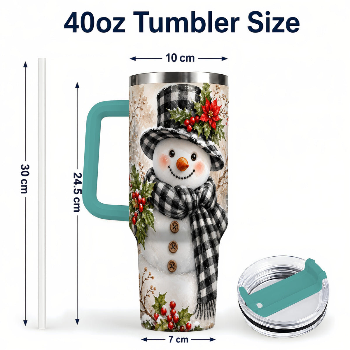 #pl[40oz|Green] Plaid Snowman Tumbler 40oz, Winter Tumbler, Stainless Steel Travel Cup
