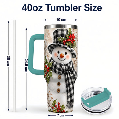 #pl[40oz|Green] Plaid Snowman Tumbler 40oz, Winter Tumbler, Stainless Steel Travel Cup
