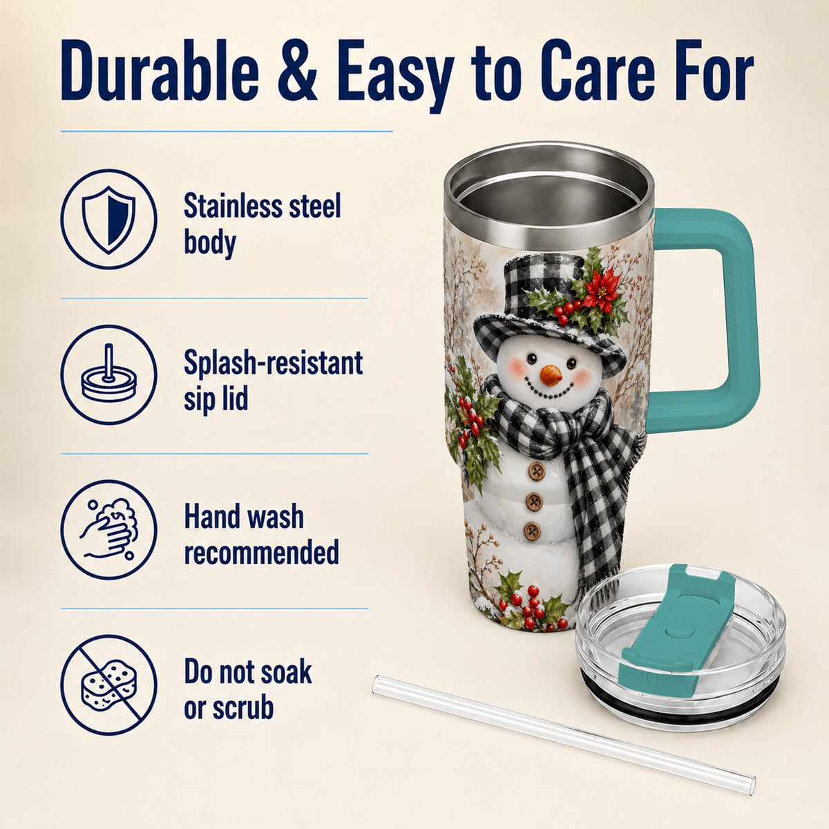 #pl[40oz|Green] Plaid Snowman Tumbler 40oz, Winter Tumbler, Stainless Steel Travel Cup