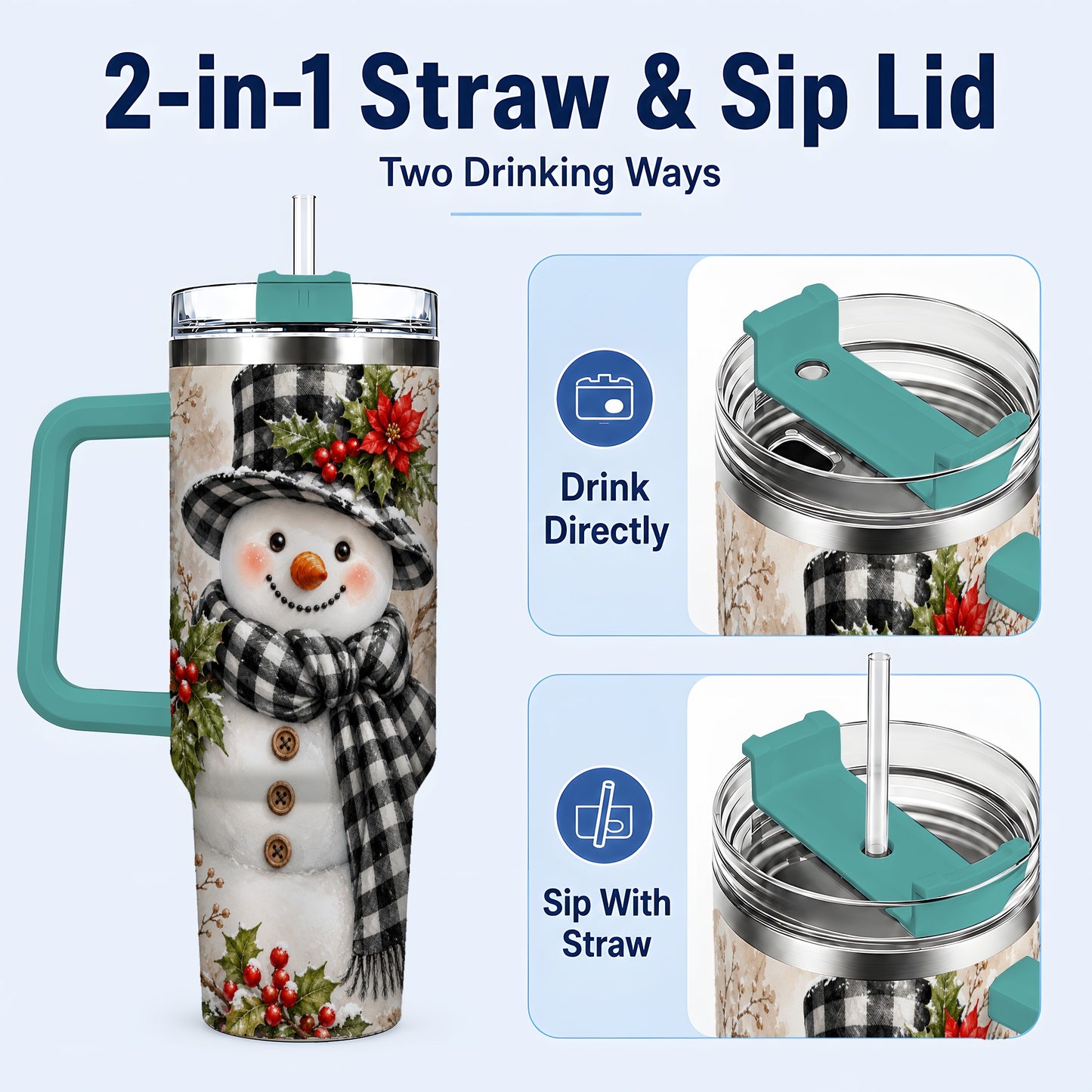 #pl[40oz|Green] Plaid Snowman Tumbler 40oz, Winter Tumbler, Stainless Steel Travel Cup