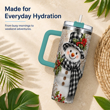 #pl[40oz|Green] Plaid Snowman Tumbler 40oz, Winter Tumbler, Stainless Steel Travel Cup