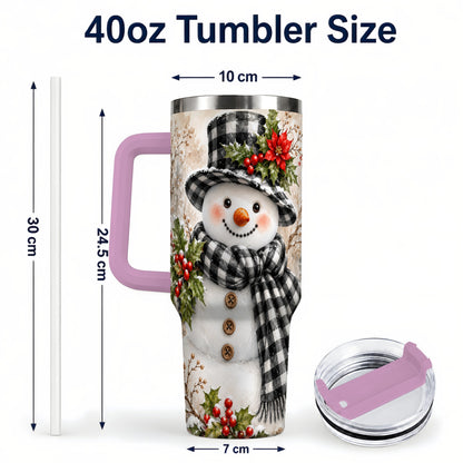 #pl[40oz|Pink] Plaid Snowman Tumbler 40oz, Winter Tumbler, Stainless Steel Travel Cup