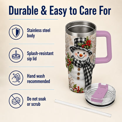#pl[40oz|Pink] Plaid Snowman Tumbler 40oz, Winter Tumbler, Stainless Steel Travel Cup
