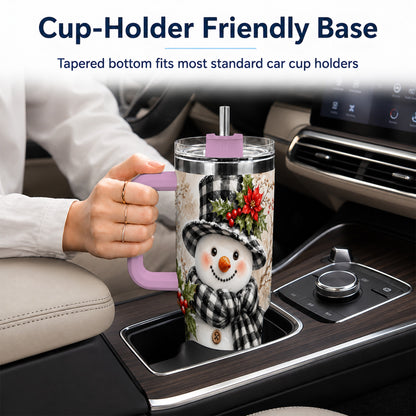 #pl[40oz|Pink] Plaid Snowman Tumbler 40oz, Winter Tumbler, Stainless Steel Travel Cup