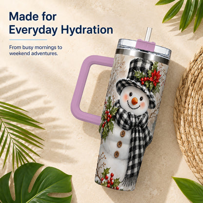 #pl[40oz|Pink] Plaid Snowman Tumbler 40oz, Winter Tumbler, Stainless Steel Travel Cup