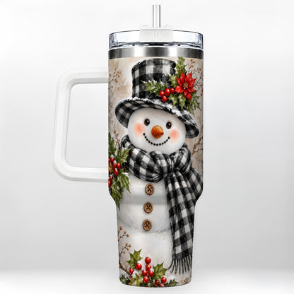 Plaid Snowman Tumbler 40oz, Winter Tumbler, Stainless Steel Travel Cup