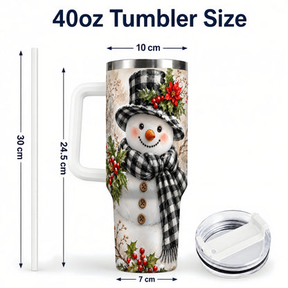 #pl[40oz|White] Plaid Snowman Tumbler 40oz, Winter Tumbler, Stainless Steel Travel Cup