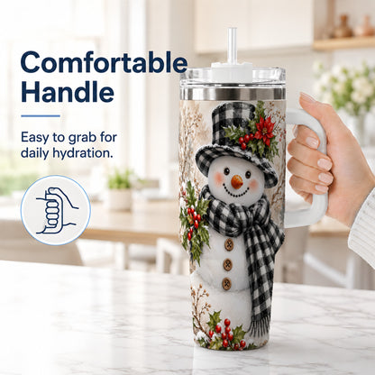 #pl[40oz|White] Plaid Snowman Tumbler 40oz, Winter Tumbler, Stainless Steel Travel Cup