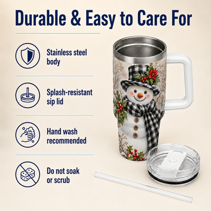 #pl[40oz|White] Plaid Snowman Tumbler 40oz, Winter Tumbler, Stainless Steel Travel Cup