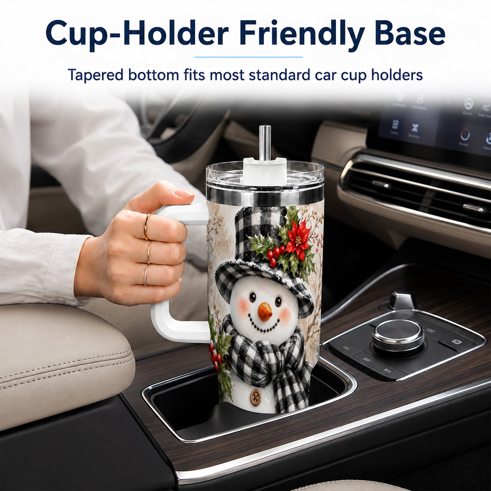 #pl[40oz|White] Plaid Snowman Tumbler 40oz, Winter Tumbler, Stainless Steel Travel Cup