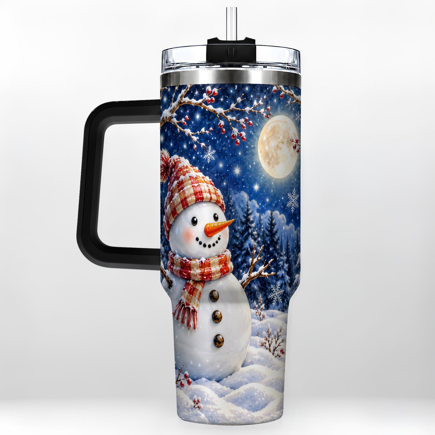 #pl[40oz|Black] Moon Snowman Tumbler 40oz, Winter Tumbler, Stainless Steel Travel Cup