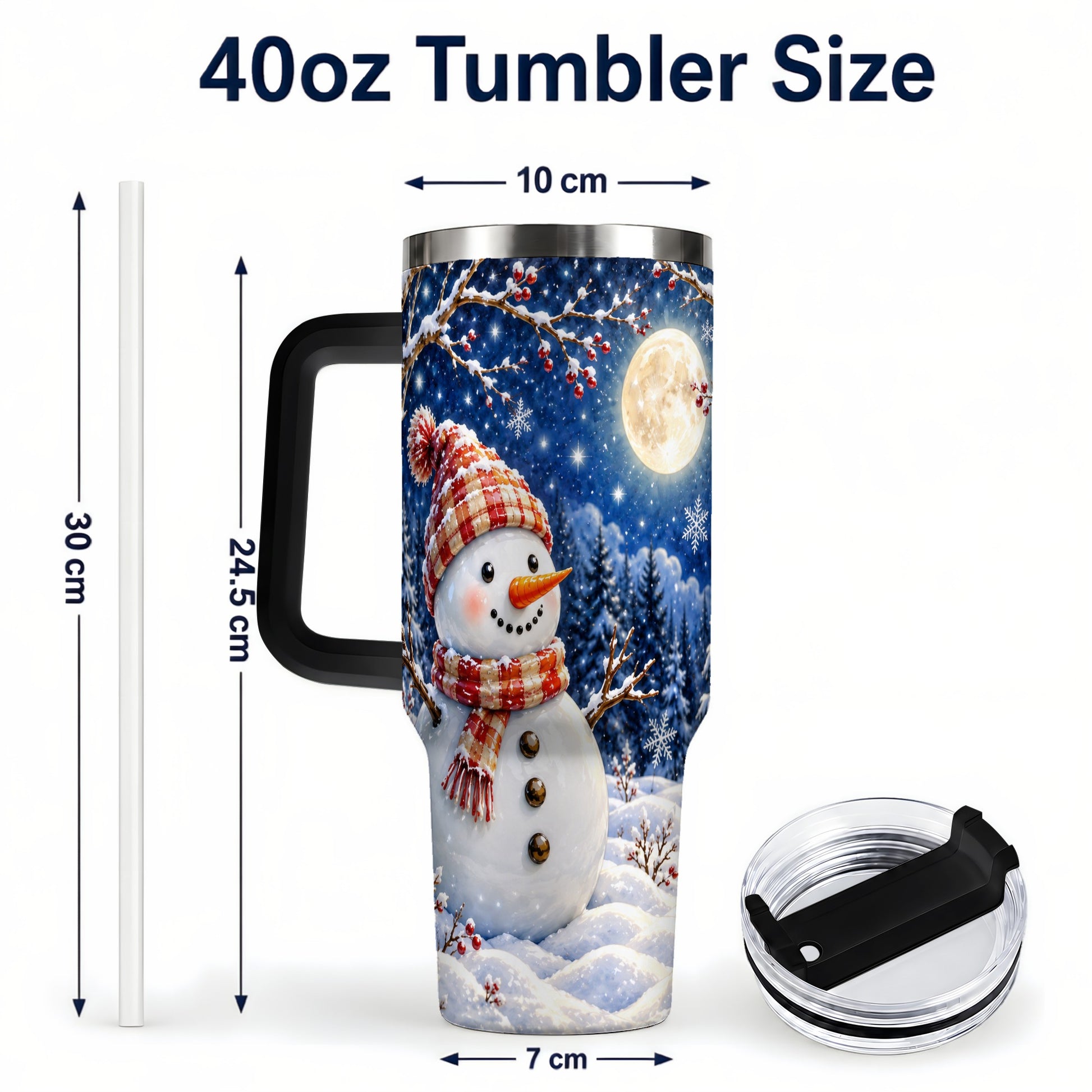 #pl[40oz|Black] Moon Snowman Tumbler 40oz, Winter Tumbler, Stainless Steel Travel Cup
