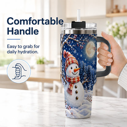 #pl[40oz|Black] Moon Snowman Tumbler 40oz, Winter Tumbler, Stainless Steel Travel Cup
