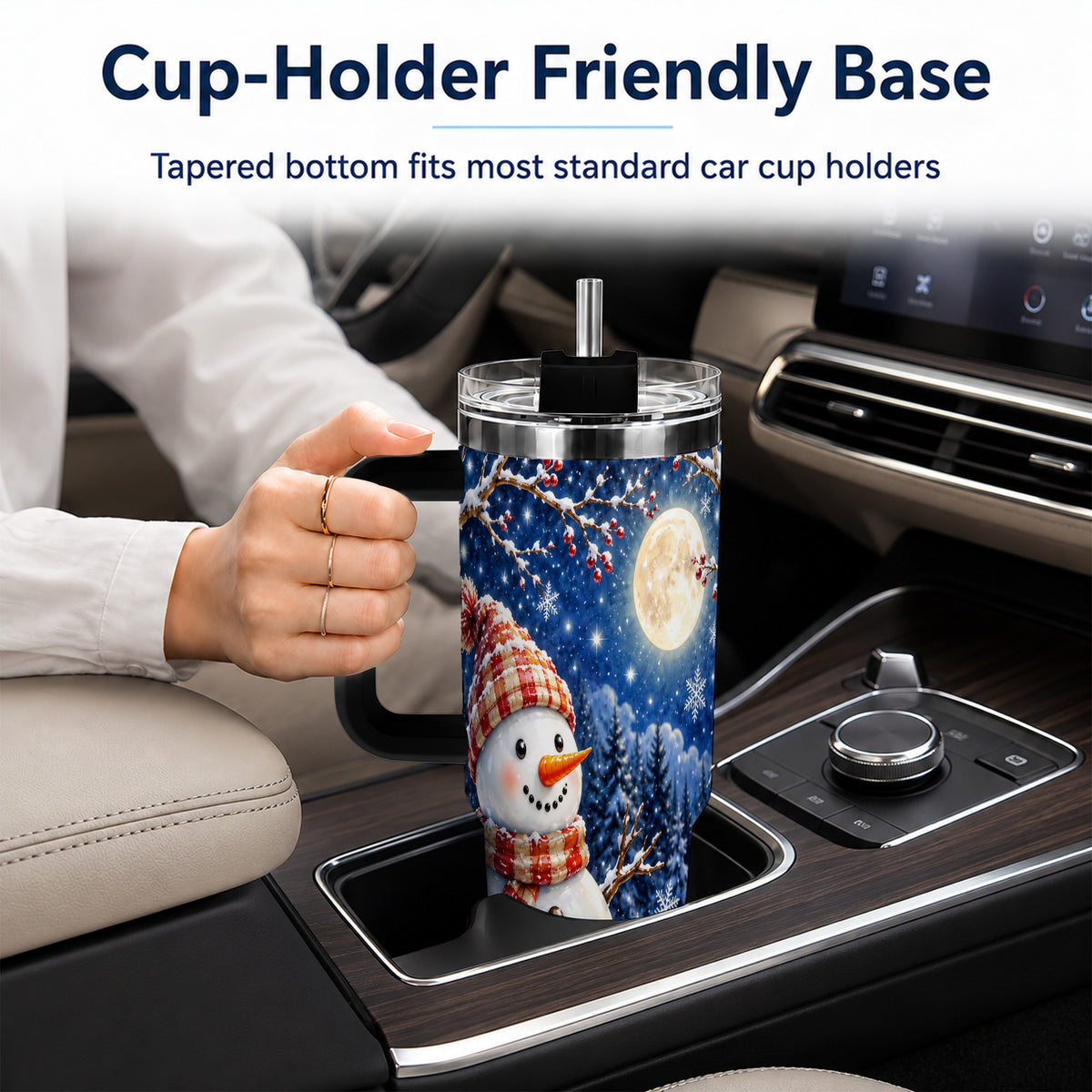#pl[40oz|Black] Moon Snowman Tumbler 40oz, Winter Tumbler, Stainless Steel Travel Cup